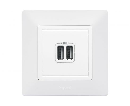 Механизм USB-розетки Legrand 2-м Valena Life 240В/5В 1500мА с лицевой панелью, белый Leg 753412 414157 – изображение 3