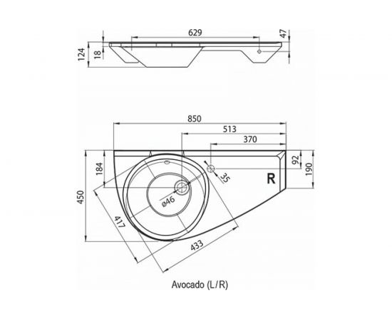 Умывальник Ravak AVOCADO правый, белый, с отверстием XJ1P1100000 00000018563 – изображение 5