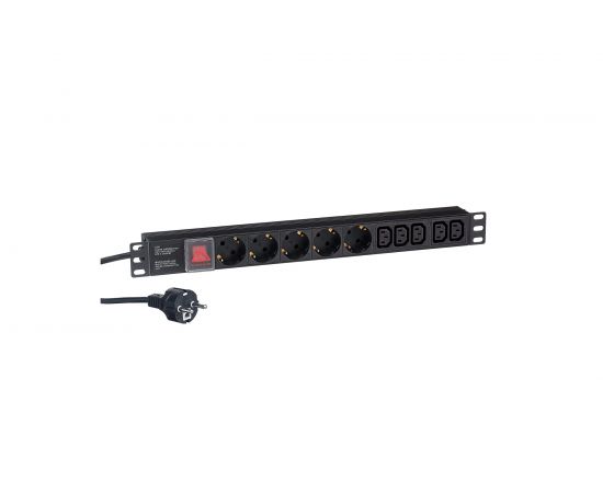 Блок розеток ExeGate ServerPro PDU-19H009 Al-5C135S-EU2.5CU-SW, 19, 1U, алюминий, 5C13, 5Sch, евро, 2.5м 280867 