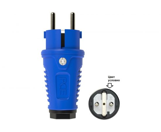Кабельная вилка PCE 16A 220V 2P+E IP54 корпус синий, маркер черный 0511-bs 
