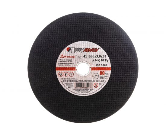 Круг отрезной для резки железнодорожных рельсов (300х3х32 мм; A 24 Q BF; 14А БУ 80 2; ручная подача) Luga-Abrasiv D11003003230050 