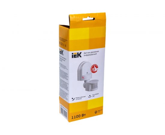 Детектор движения IEK ДД 008 1100Вт, угол обз., 180град., дальн. 12м, IP44, бел. LDD10-008-1100-001 – изображение 4