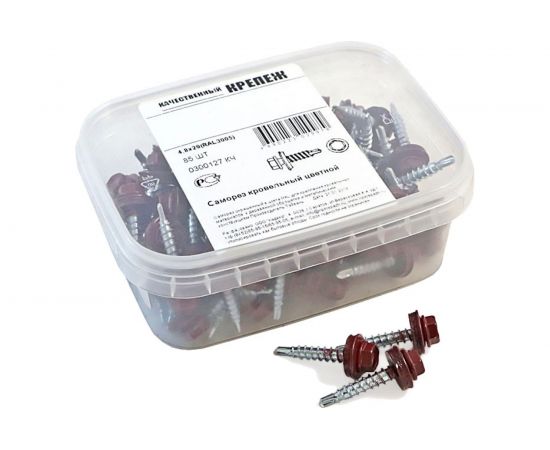 Кровельный саморез Качественный КРЕПЕЖ красное вино RAL 3005, 4.8х29 мм, 85 шт 0300127 КЧ 