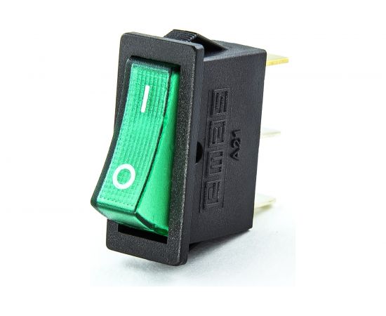 Клавишный выключатель с подсветкой Emas, зелёная клавиша, 1НО, 250 В AC, 16 А A21B1Y11 