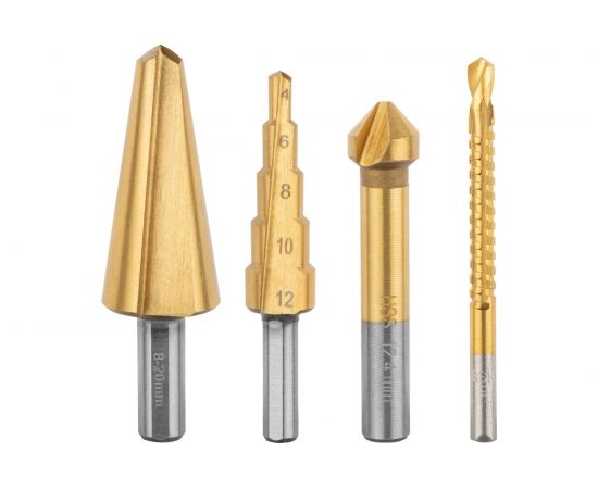 Сверла и зенковки HSS TiN, набор 4 шт VERTO 60H823 
