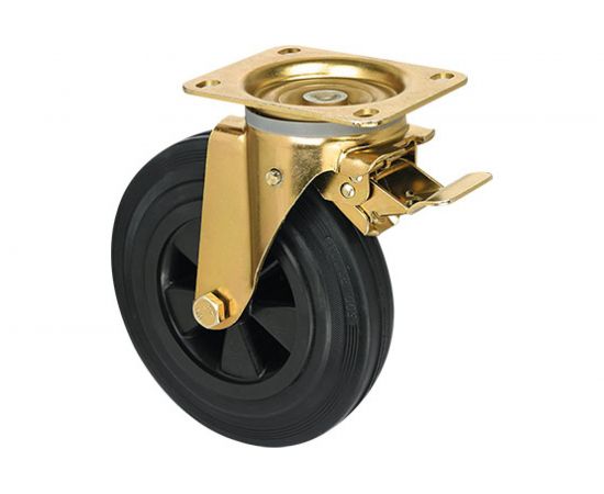 Опора колесная поворотная с тормозом (160 мм; 200 кг; черная резина) Longway SCmb 63 