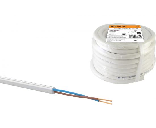 Провод TDM ПВС 2х0,75 ГОСТ 5м, белый SQ0118-0001 