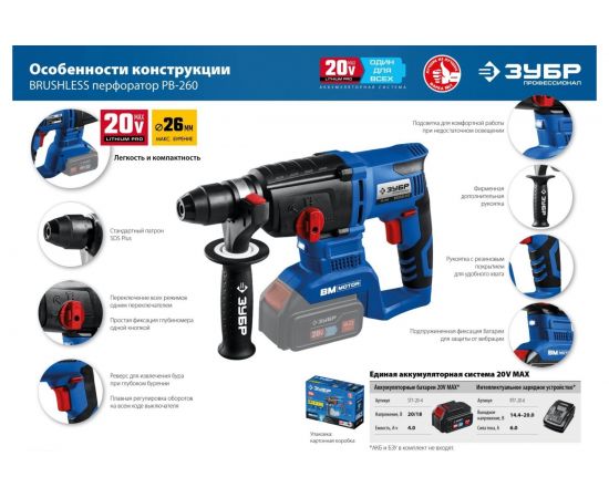 Бесщеточный перфоратор ЗУБР Профессионал 20В PB-260 – изображение 14