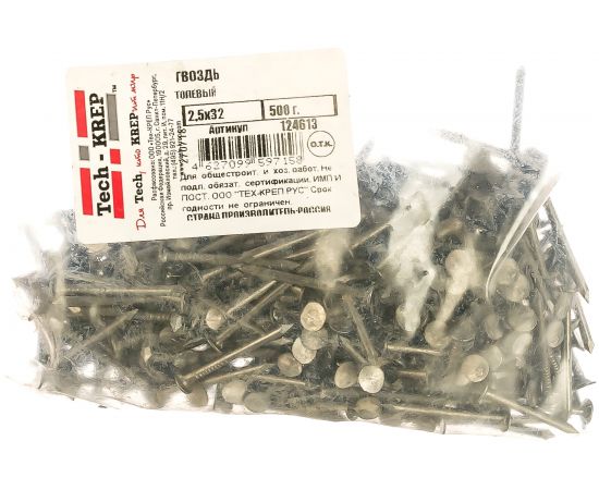Толевый гвоздь 2.5х32, 500г (примерно 410 шт.) - пакет Tech-Krep 124613 – изображение 2
