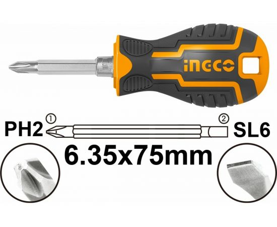 Двухсторонняя отвертка INGCO 2 в 1 SL6+PH2 INDUSTRIAL AKISD0202 – изображение 3