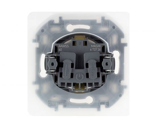 Розетка Legrand 2К+З IP 44 с откидной крышкой и шторками 16 А - 250 В - INSPIRIA - белый 673740 – изображение 4