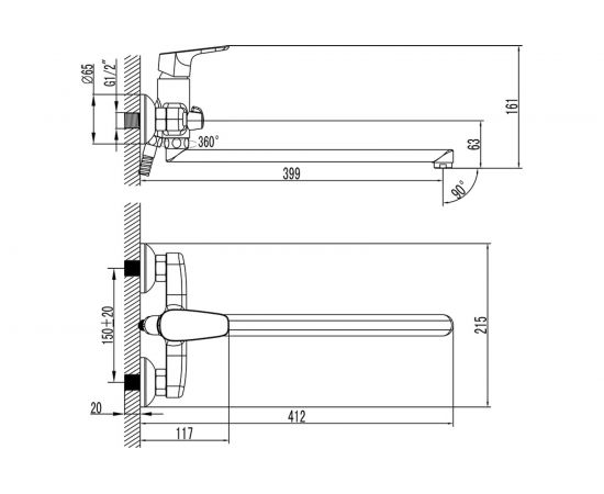 Смеситель для ванны с длинным изливом и керамическим дивертором IDDIS Zodiac ID ZODSBL2i10 – изображение 7