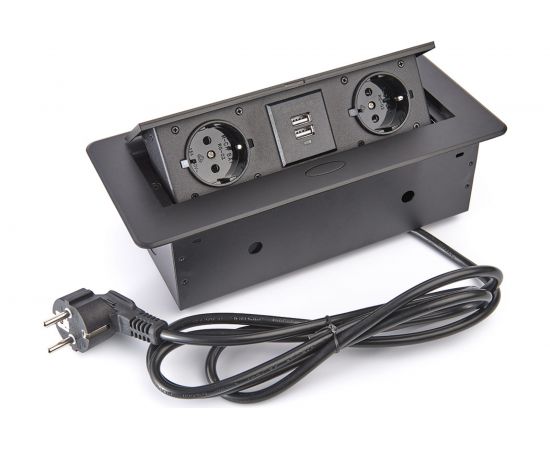 Выдвижной встраиваемый розеточный блок Inrior на 2 EURO розетки 2 USB-A, TORO-22-20 