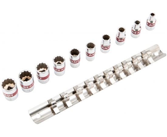 Набор универсальных торцевых головок 1/4, двенадцатигранные, CrV, 10 шт, 4-13 мм REXANT 12-8314 