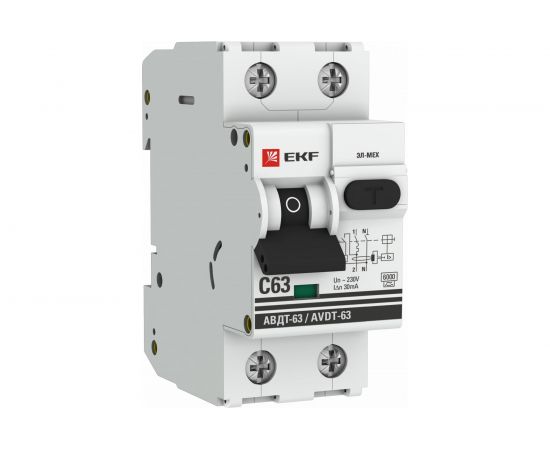 Автоматический дифференциальный выключатель EKF АВДТ-63 10А/30мА C A 6кА DA63-10-30e 