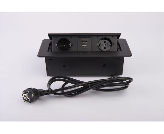 Выдвижной встраиваемый розеточный блок Inrior на 2 EURO розетки 2 USB-A, TORO-22-20 – изображение 2