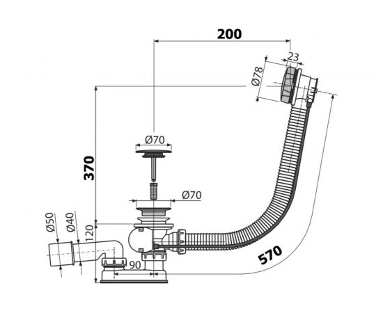 Сифон для ванны Alca Plast A55KM автомат, комплект, пластик/металл 00023907 – изображение 2