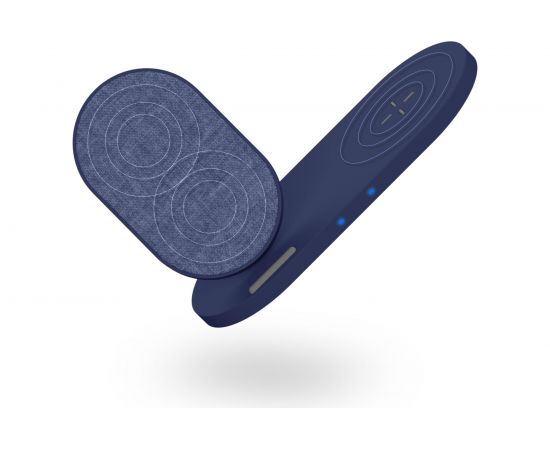 Беспроводная зарядка Interstep 10Вт Qi+10Вт Qi WCH-2CDUO ткань синий, 74820 – изображение 2
