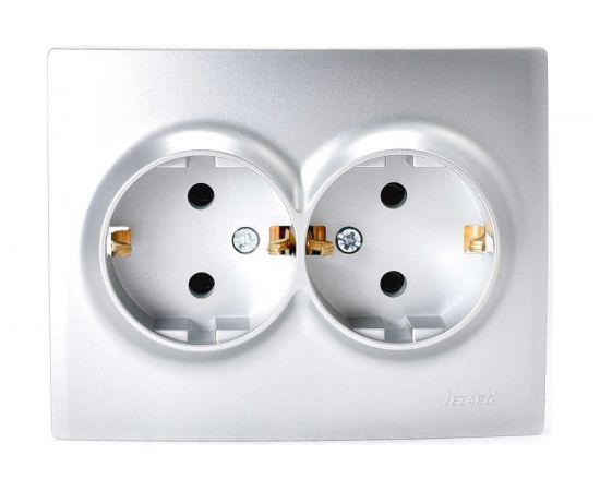Двойная розетка Lezard KARINA, с заземлением, ПБТ, матовое серебро 707-4300-127B – изображение 2