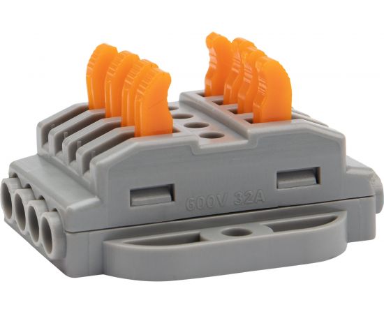 Проходная клемма REXANT с рычажком 4 полюса 0,08-4 мм2 с монтажной площадкой серая 25 шт 07-6264 – изображение 3