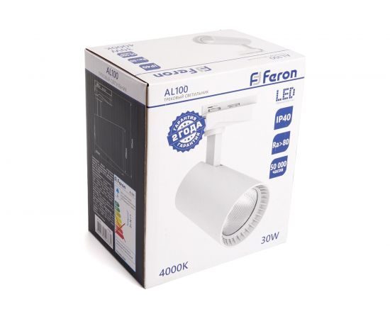 Трековый однофазный светодиодный светильник FERON AL100 на шинопровод 30W 4000K белый 41607 – изображение 4