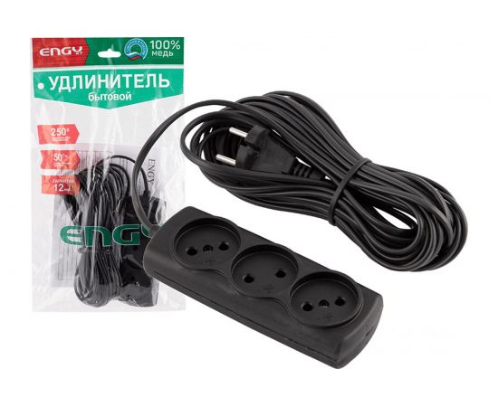Удлинитель Engy Эконом 10 метров, 3 розетки, черный 186750 – изображение 4