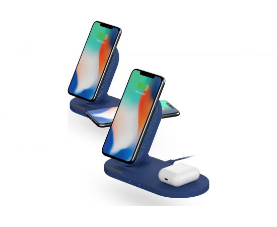 Беспроводная зарядка Interstep 10Вт Qi+10Вт Qi WCH-2CDUO ткань синий, 74820 – изображение 5