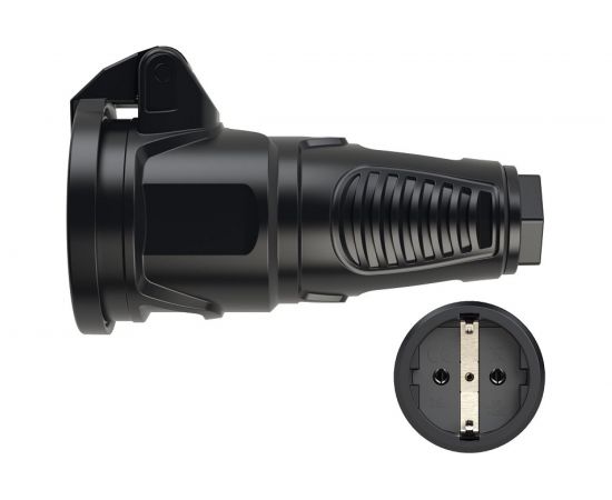 Кабельная розетка PCE 16A 250V 2P+E IP54 с подпр. крышкой, корпус черный 2522-ss 
