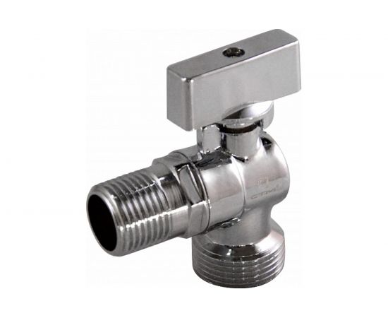 Шаровой угловой кран для бытовых приборов СТМ 1/2х3/4"", ш/ш, с обратным клапаном, с отражателем бабочка, хром CACV1234 