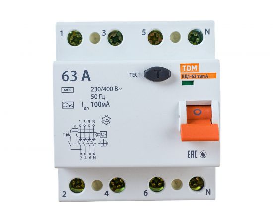 Устройство защитного отключения TDM ВД1-63 4Р 63А 100мА тип А SQ0203-0091 