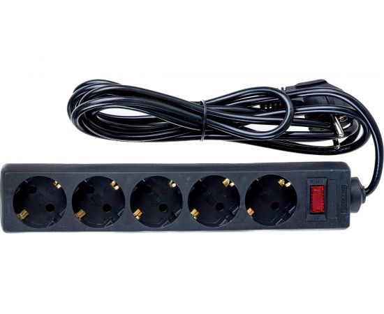 Удлинитель ExeGate EC-5-3B 5евро с заземлением, 3м, защита от перегрузки, выключатель с подсветой, черный 279357 