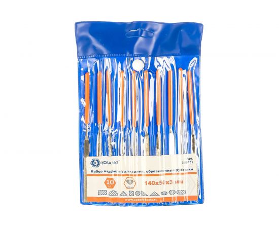Набор надфилей алмазных, 140х 50х3 мм, обрезиненные рукоятки 10 шт. чехол КОБАЛЬТ 790-151 – изображение 2