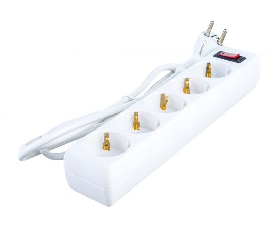 Сетевой фильтр ExeGate SP-5-1.8W 5 евро с заземлением, 1.8м, выключатель с подсветкой, белый 221174 – изображение 2