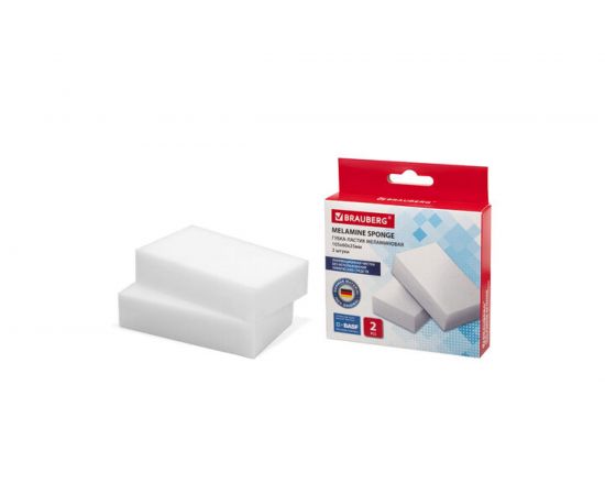 Губка-ластик 21 шт в упаковке BRAUBERG МЕЛАМИНОВАЯ для удаления пятен 105*60*25мм КОМПЛЕКТ 2шт колорбокс 606892 – изображение 2