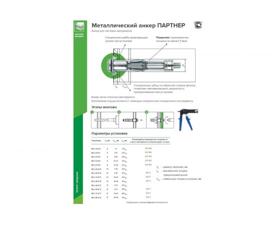 Анкер для листовых материалов Партнер PDW М6-13 4шт 826592 – изображение 2