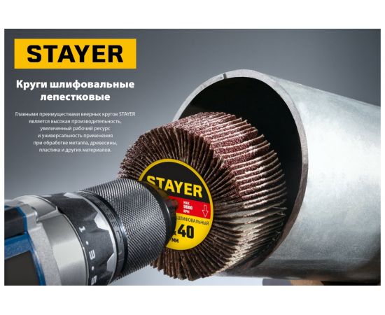 Круг шлифовальный лепестковый на шпильке (60x30 мм; P120) STAYER 36608-120 – изображение 4