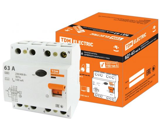 Устройство защитного отключения TDM ВД1-63 4Р 63А 100мА тип А SQ0203-0091 – изображение 5