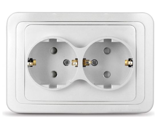 Двухместная розетка UNIVersal Валери с заземлением, скрытой установки, защитные шторки, 16А, 220В, белая еврослот В0128x 