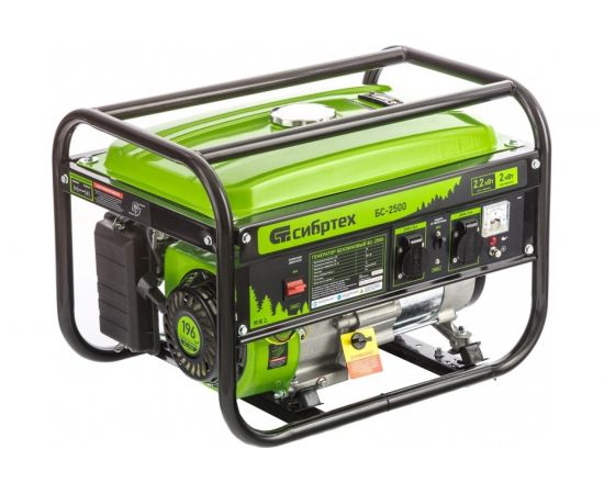 Бензиновый генератор 2,2 кВт, 230В, 4-х такт., 15 л, ручной стартер СИБРТЕХ БС-2500 94542 