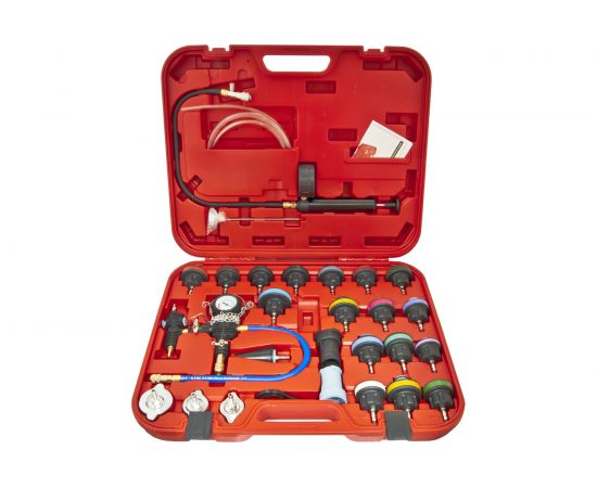 Набор приспособлений для тестирования герметичности систем охлаждения ЭВРИКА 27 предметов, в кейсе ER-86715 