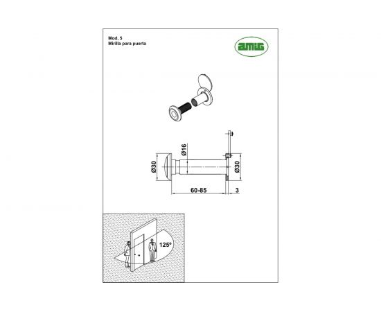 Дверной глазок Amig латунь 5-16/60-85 LP – изображение 2
