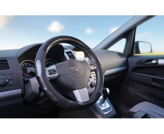 Оплетка на руль SENATOR Oregon нескользящая кожа, M, 38 см, карбон OPLS0401 – изображение 3