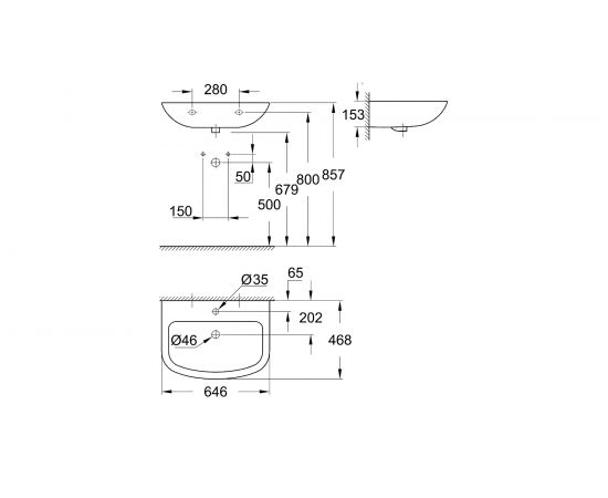 Подвесная раковина GROHE Bau Ceramic ширина 65 см 39420000 – изображение 2