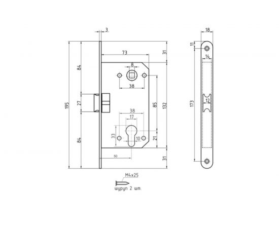 Корпус замка под цилиндр НОРА-М M25-85 мм хром 9627 – изображение 2