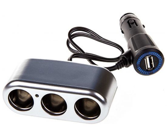 Разветвитель прикуривателя 3 гнезда + USB SKYWAY предохранитель 10А, USB 1A S02301013 SL 