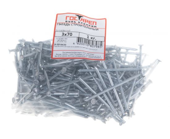 Строительный оцинкованный гвоздь ГОСКРЕП 3,0х70 1 кг, пакет 9-0014430 – изображение 5