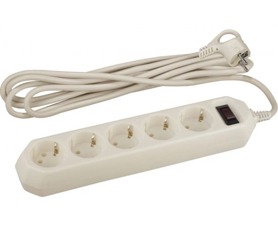 Сетевой фильтр ЭРА USF-5es-5m-I слоновая кость с заземлением, 3x0,75мм2, с выкл, 5гн, 5м Б0019739 