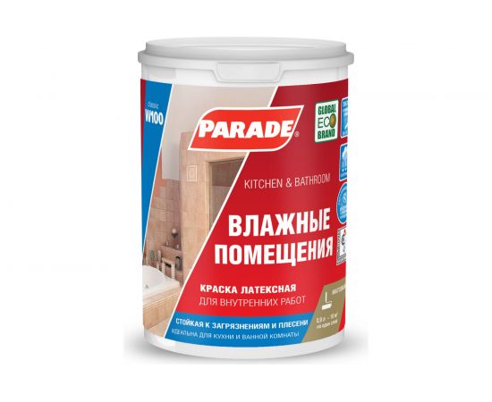 Краска латексная PARADE W100 влажные помещения база А 0,9 л Россия Лк-00003460 