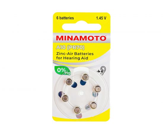 Слуховая батарейка Minamoto A10 PR70, 6 card 8810 