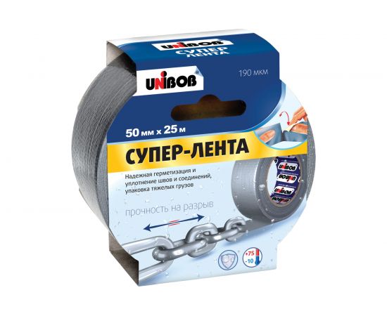 Армированная клейкая супер-лента UNIBOB 50 мм х 25 м серая 214999 